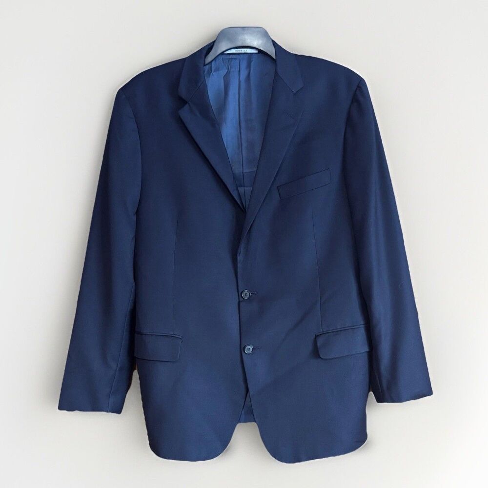 Hickey Freeman Milburn II Jacket Men's Size 46L Suit Coat 100% Worsted Wool Blue